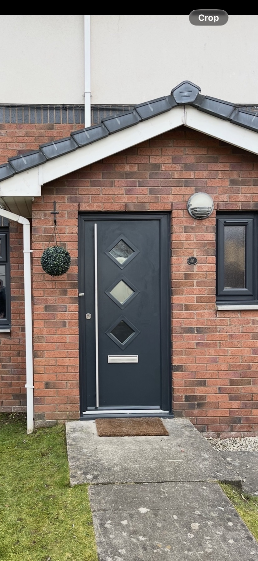 Charcoal composite front door installation